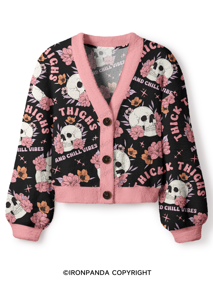 THICK THIGH AND CHILL VIBES Crop Ugly Cardigan Sweater