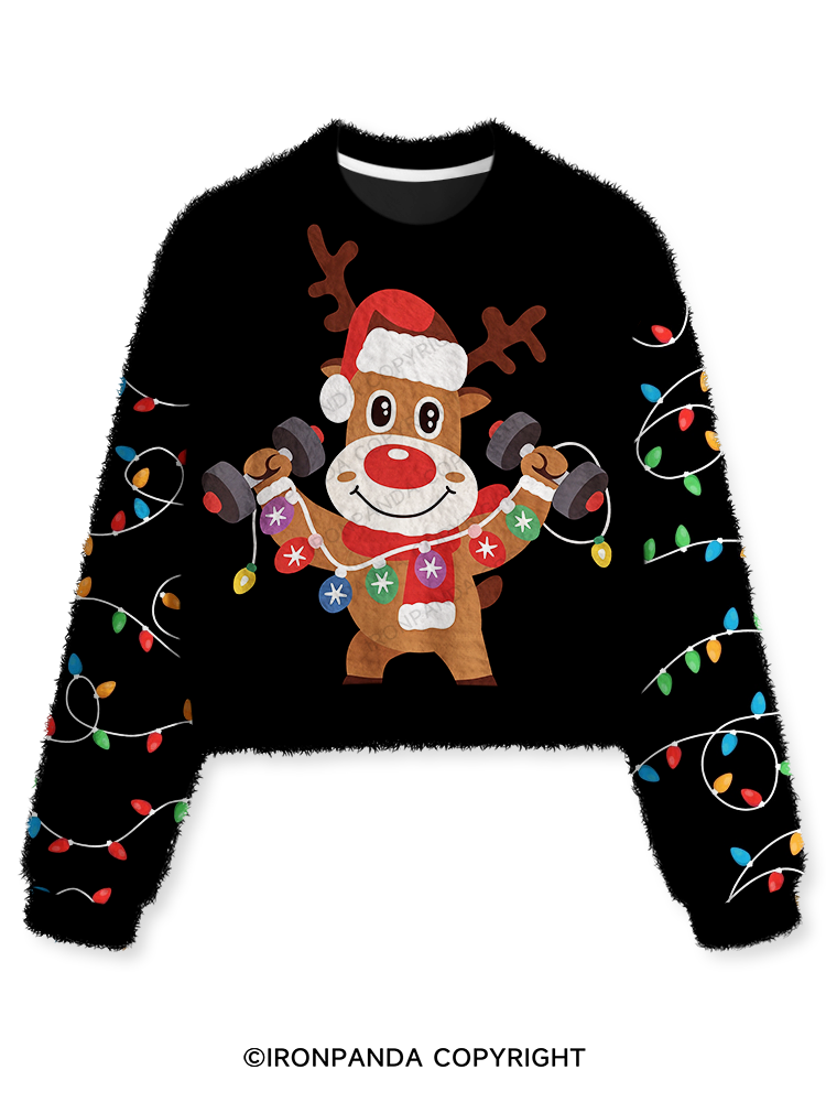 FITNESS CHRISTMAS REINDEER Fuzzy Fleece Crop Sweater