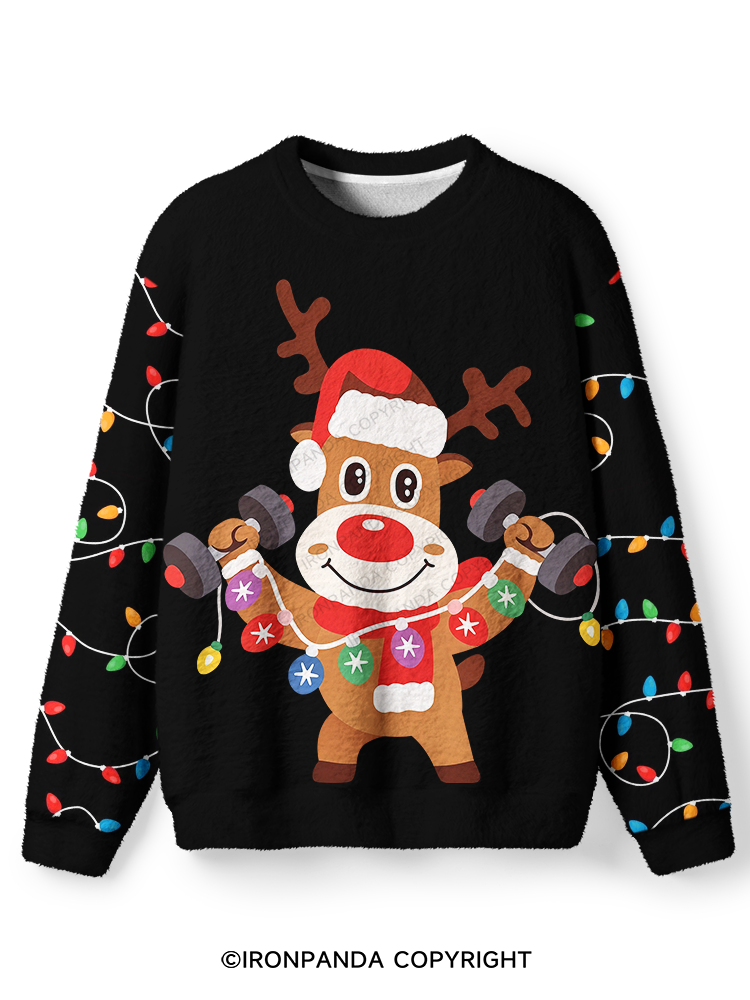 FITNESS CHRISTMAS REINDEER Ugly Fuzzy Fleece Sweater