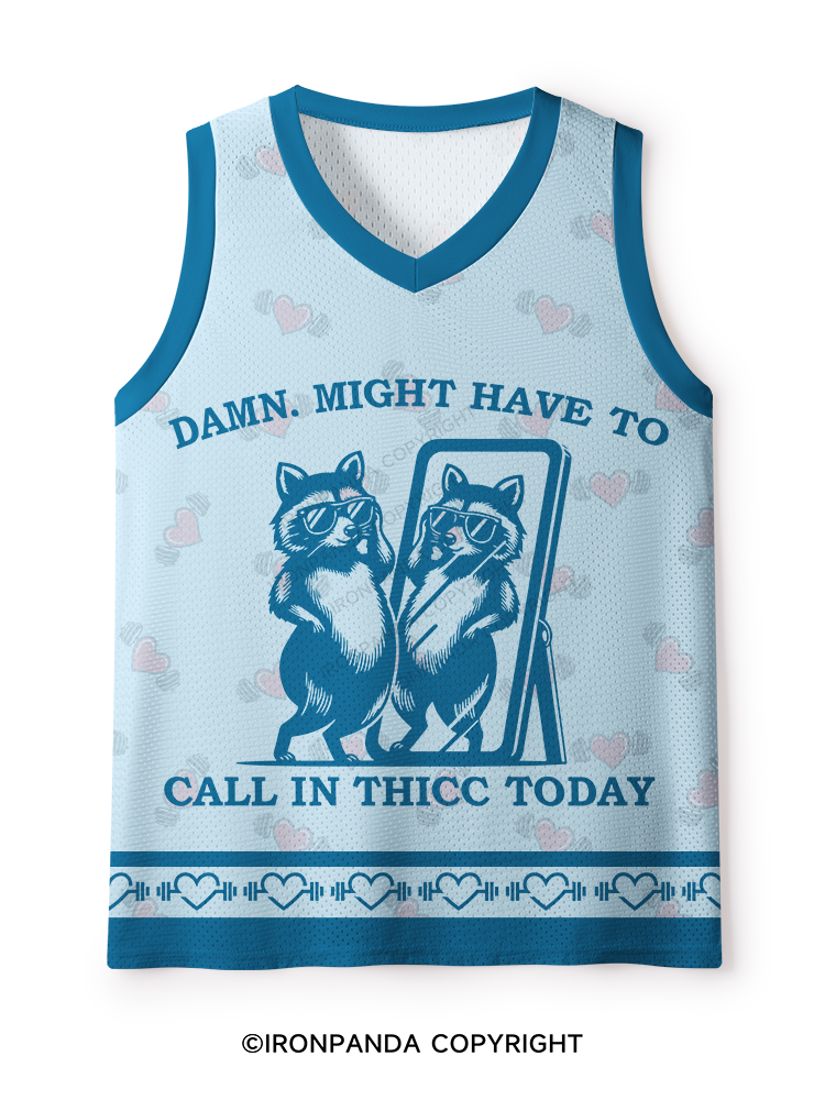 DAMN, MIGHT HAVE TO CALL IN THICC TODAY RACCOON Mesh Tank Top