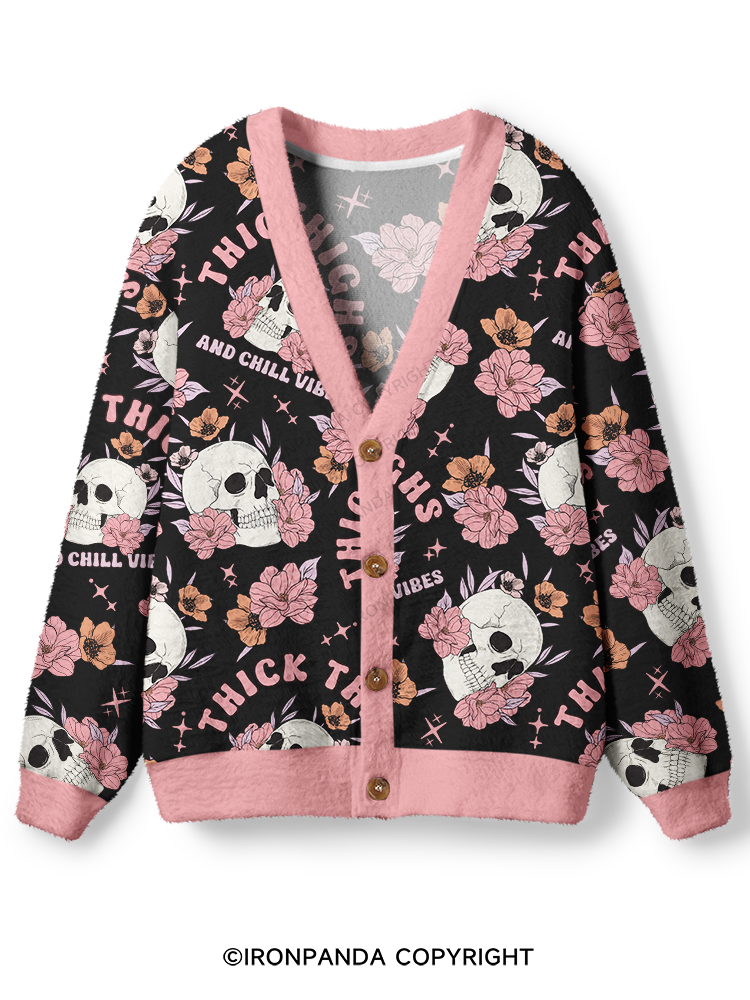 THICK THIGH AND CHILL VIBES Ugly Cardigan Sweater