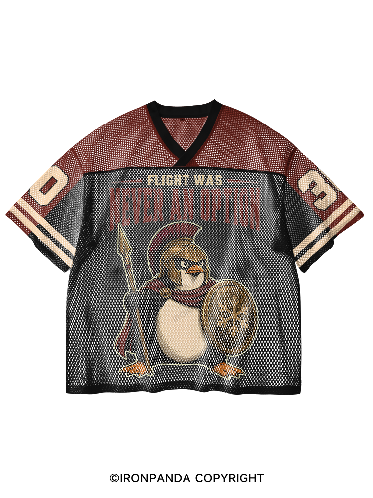 Flight Was Never an Option Spartan Penguin Warrior V-Neck Open Hole Mesh Top