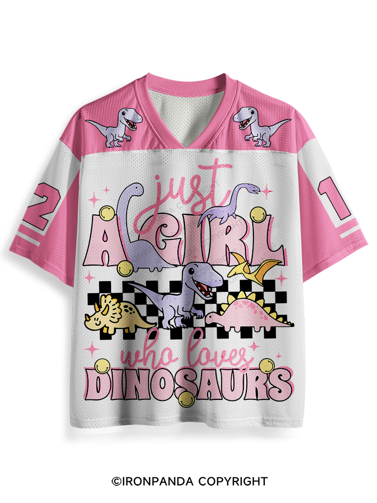 Just A Girl Who Loves Dinosaurs Cartoon Mesh Jersey
