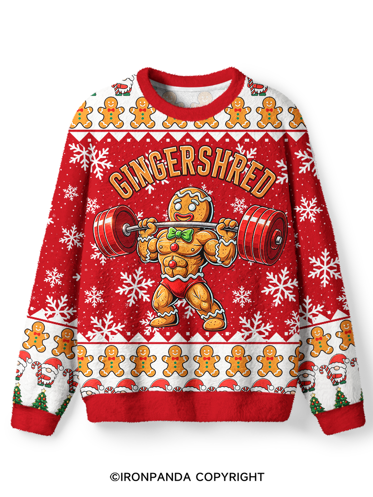 Gingerbread Weightlifting Ugly Fuzzy Fleece Sweater