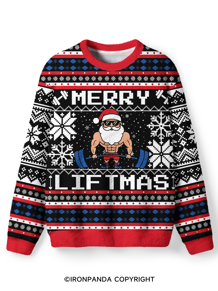 Merry Liftmas Ugly Fuzzy Fleece Sweater