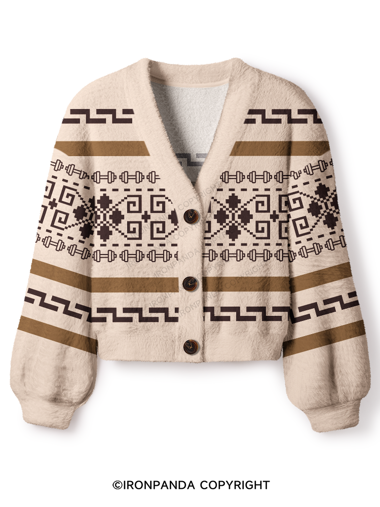 American Navajo Style Fitness Dumbbell Crop Ugly Cardigan Sweater