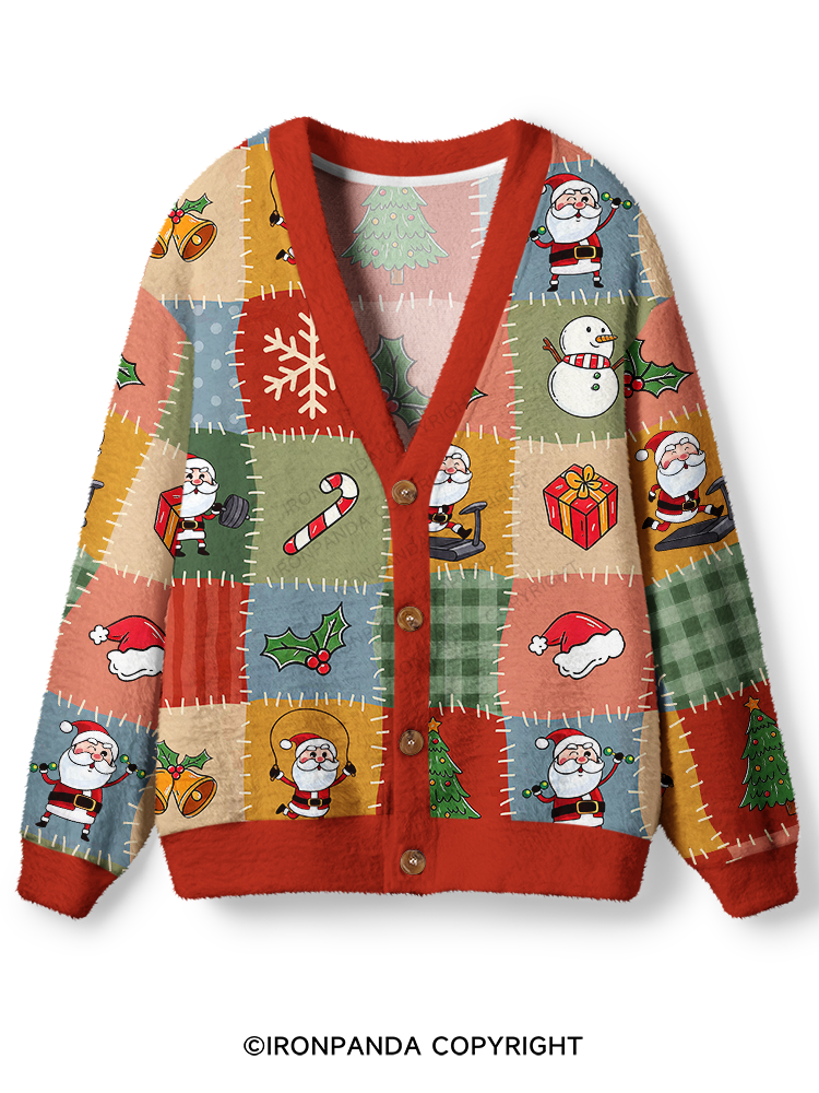 FITNESS SANTA PATCHWORK CHRISTMAS PATTERN Ugly Cardigan Sweater