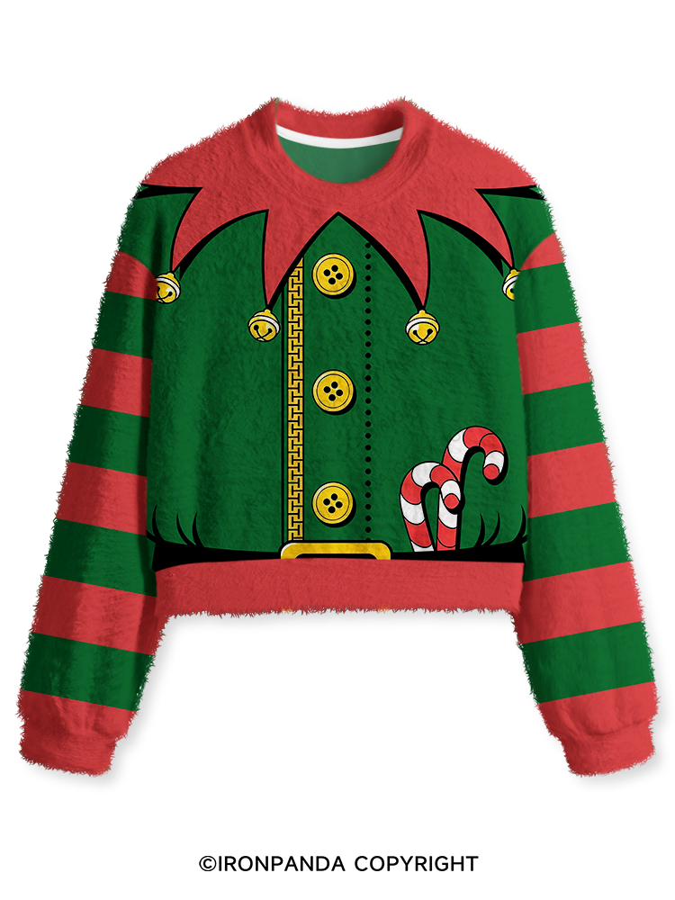 Christmas Elf Fuzzy Fleece Crop Sweater