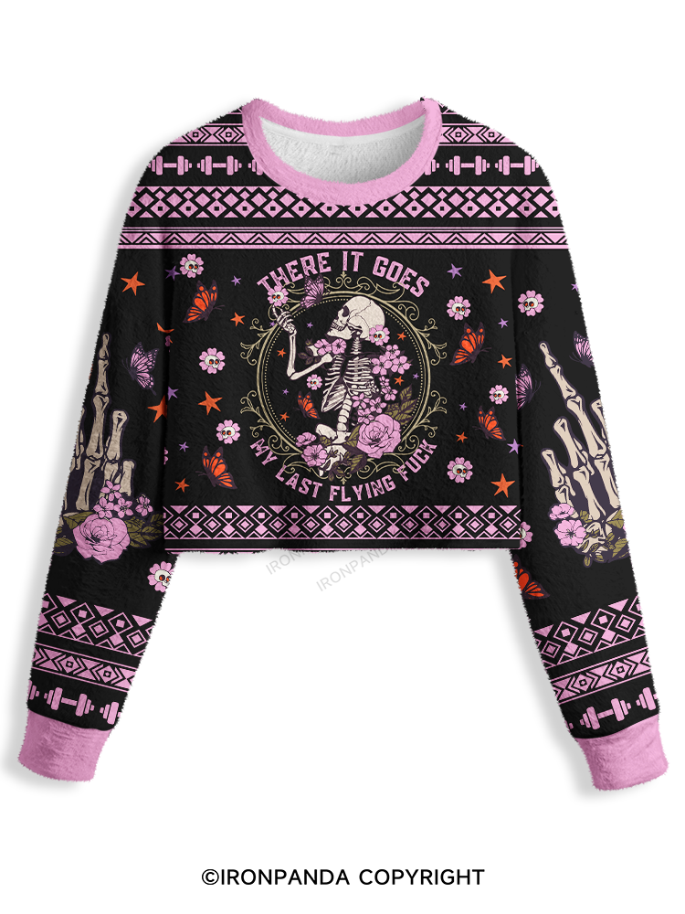 There It Goes My Last Flying Skeleton Crop Ugly Sweater