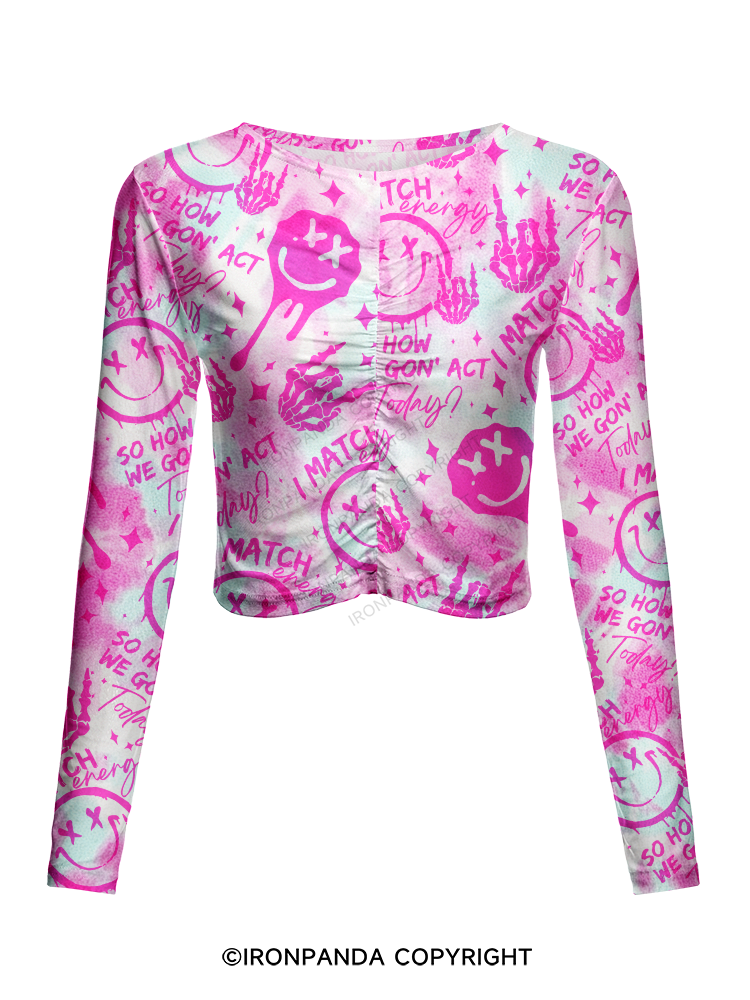 How We Gonna Act Today Smile Mesh Long Sleeve Top