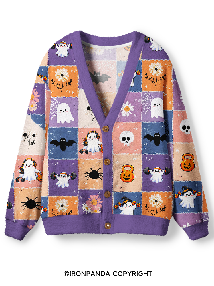 GHOST PATCHWORK HALLOWEEN PARTY Ugly Cardigan Sweater