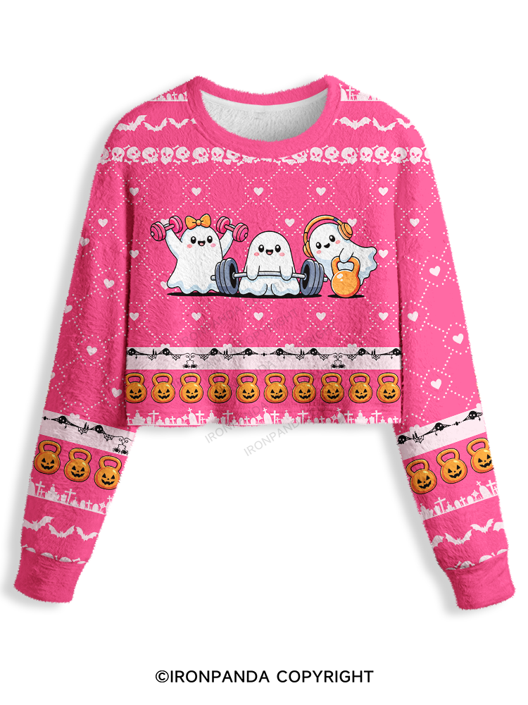 WEIGHTLIFTING SPOOKY FUNNY GYM Crop Ugly Sweater