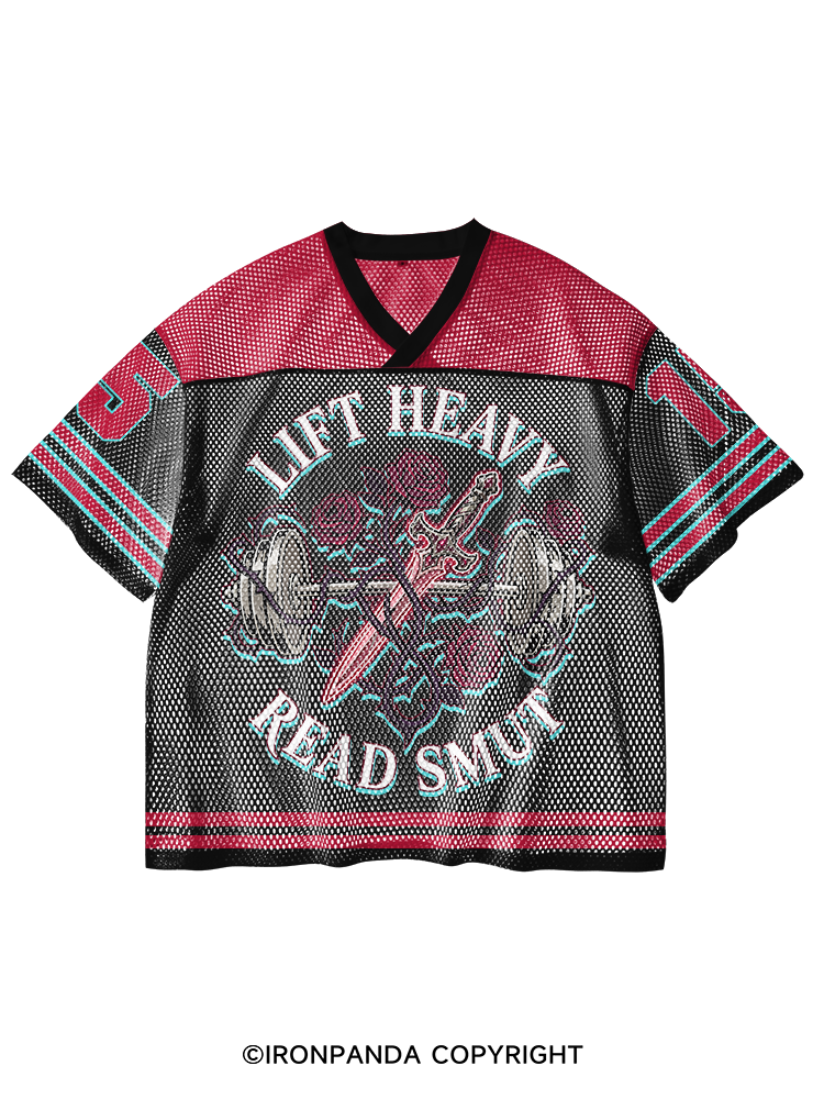 LIFT HEAVY READ SMUT V-Neck Open Hole Mesh Top