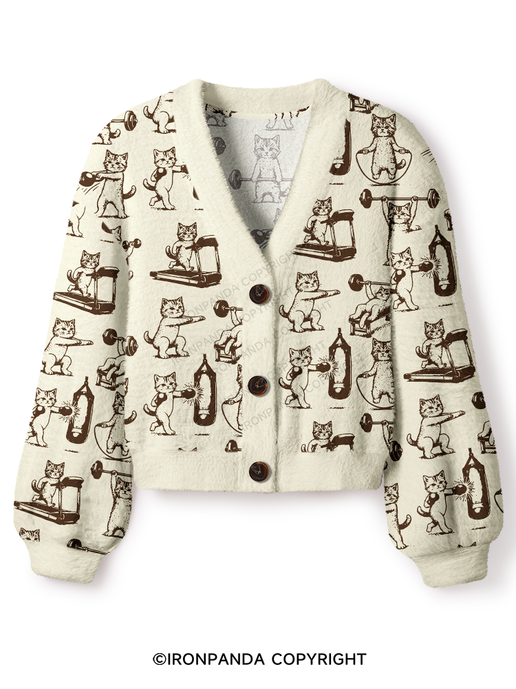 CAT PLANET STRENGTH CAMP Crop Ugly Cardigan Sweater