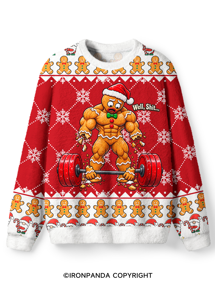 Well Shit Muscular Gingerbread Ugly Fuzzy Fleece Sweater