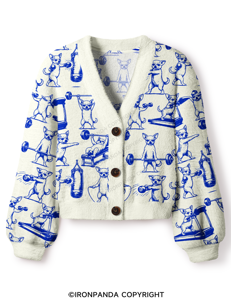 Chihuahua Workout Crop Ugly Cardigan Sweater