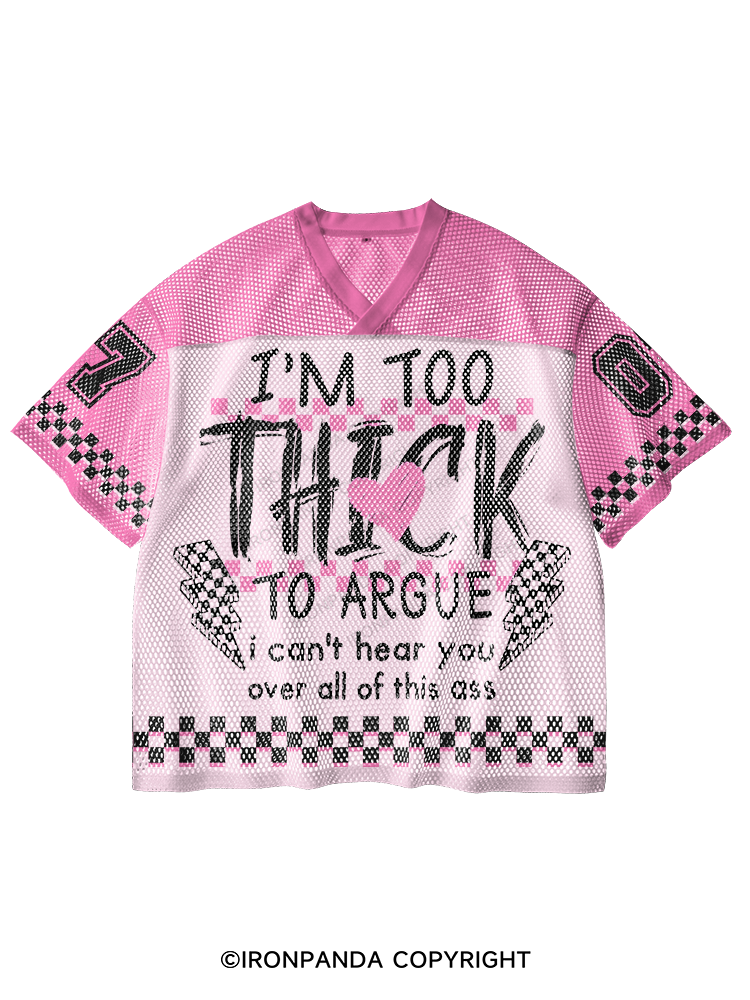 I’M TOO THICK TO ARGUE V-Neck Open Hole Mesh Top
