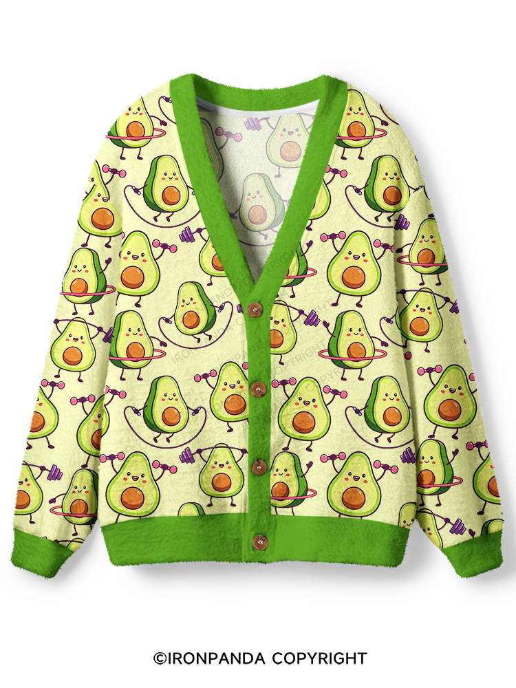 CUTE AVOCADO FITNESS PARTY Ugly Cardigan Sweater