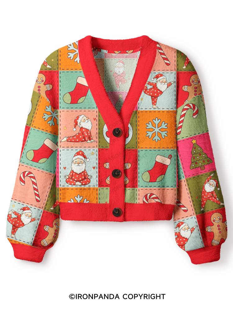 SANTA YOGA CHRISTMAS Crop Ugly Cardigan Sweater