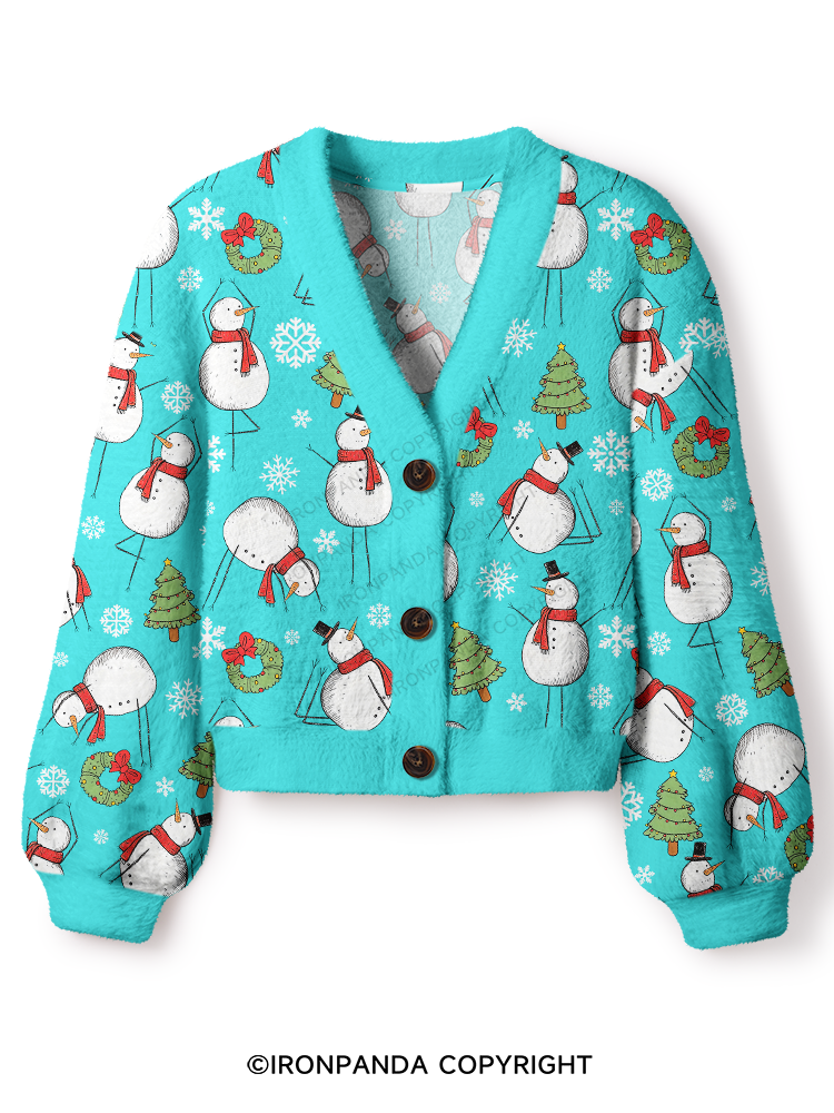 Snowman Christmas Yoga Crop Ugly Cardigan Sweater