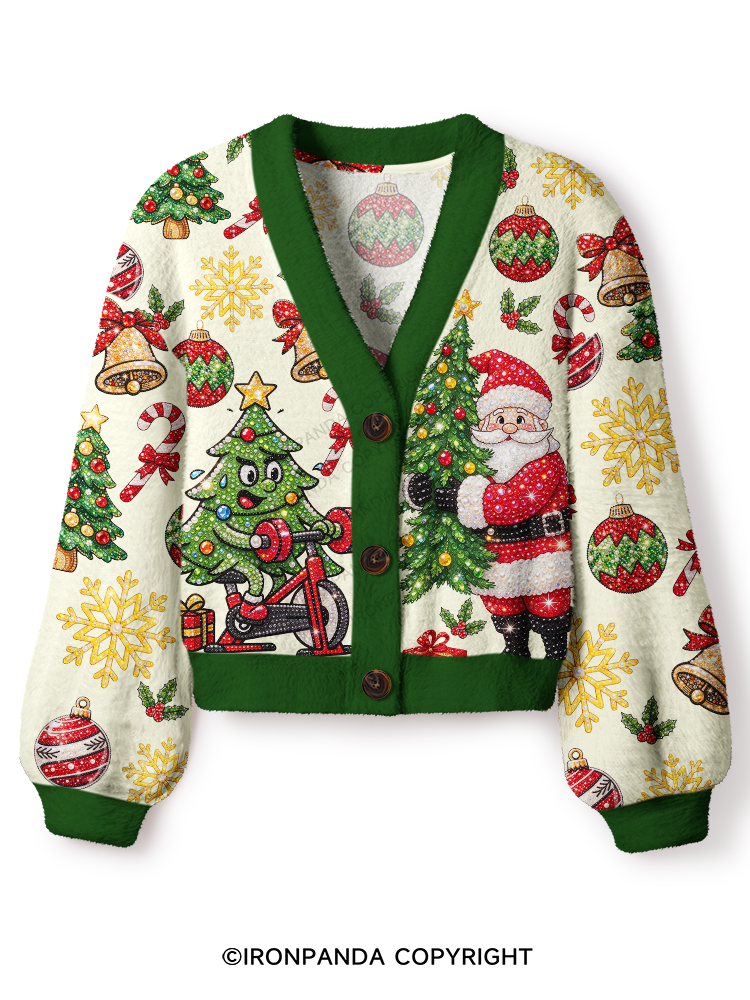 SPARKLE CHRISTMAS FITNESS MOMENT Crop Ugly Cardigan Sweater