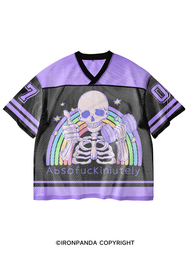 ABSOFUCKINLUTELY GYM SKELETON V-Neck Open Hole Mesh Top