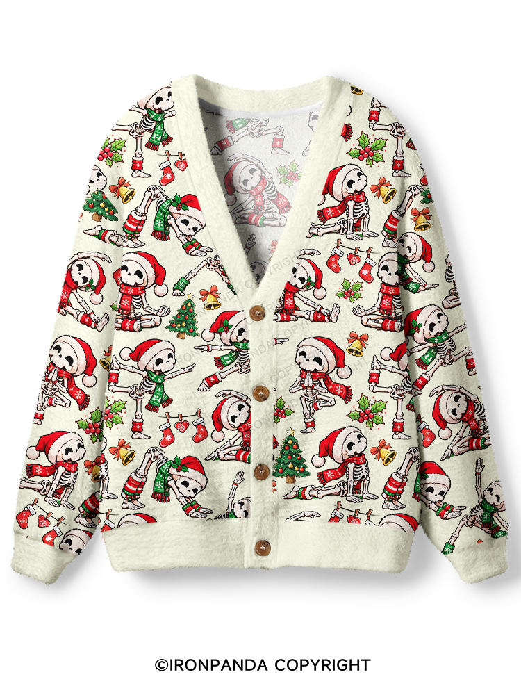 Yoga Skeleton Santa Ugly Cardigan Sweater