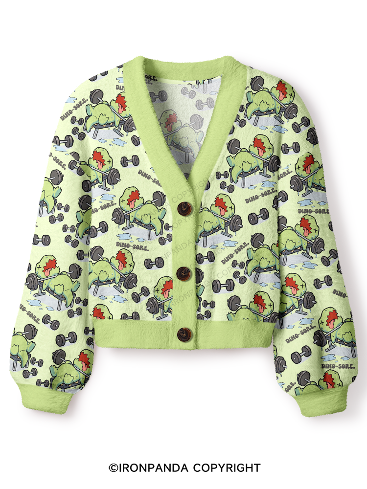 DINO-SORE WORKOUT Crop Ugly Cardigan Sweater