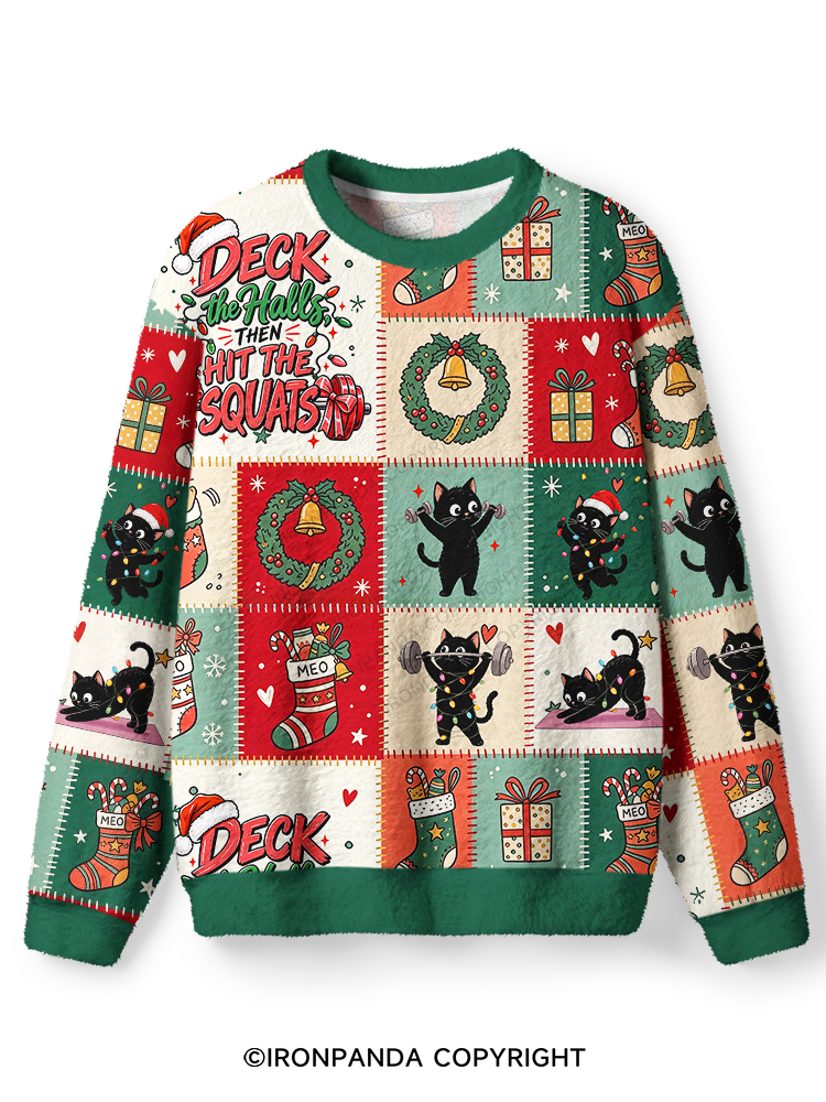 CAT CHRISTMAS WORKOUT Ugly Fuzzy Fleece Sweater