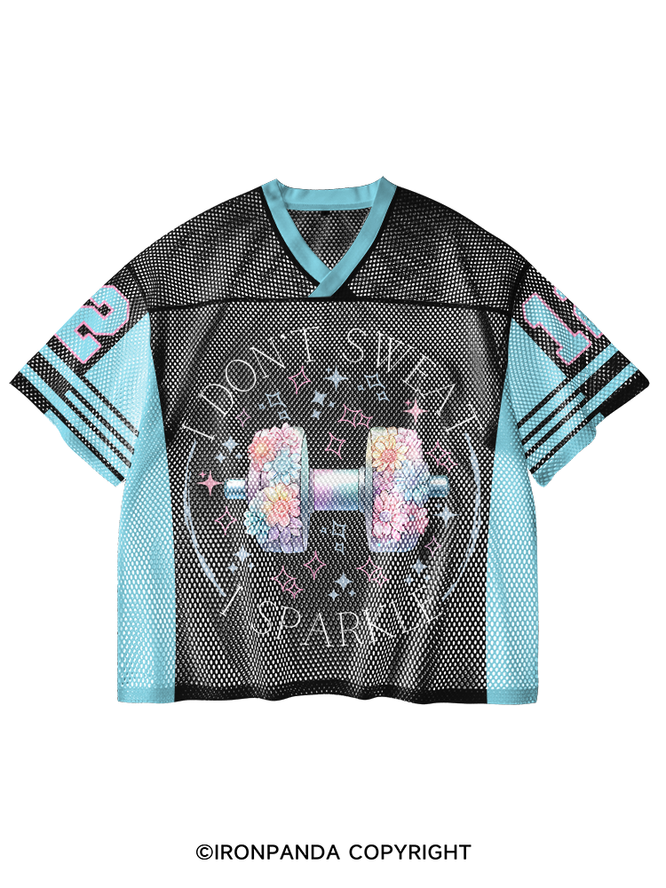 I DON'T SWEAT I SPARKLE V-Neck Open Hole Mesh Top