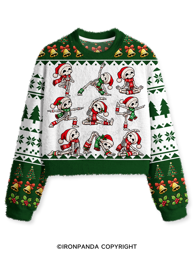 Yoga Skeleton Santa Fuzzy Fleece Crop Sweater
