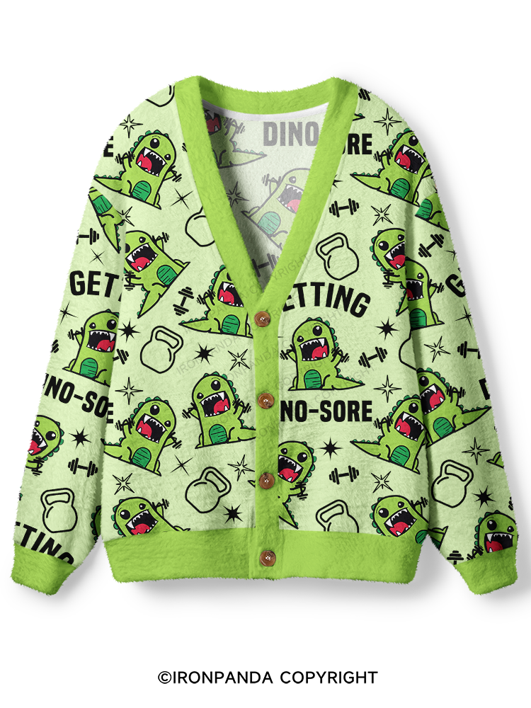 Getting Dino-Sore Ugly Cardigan Sweater