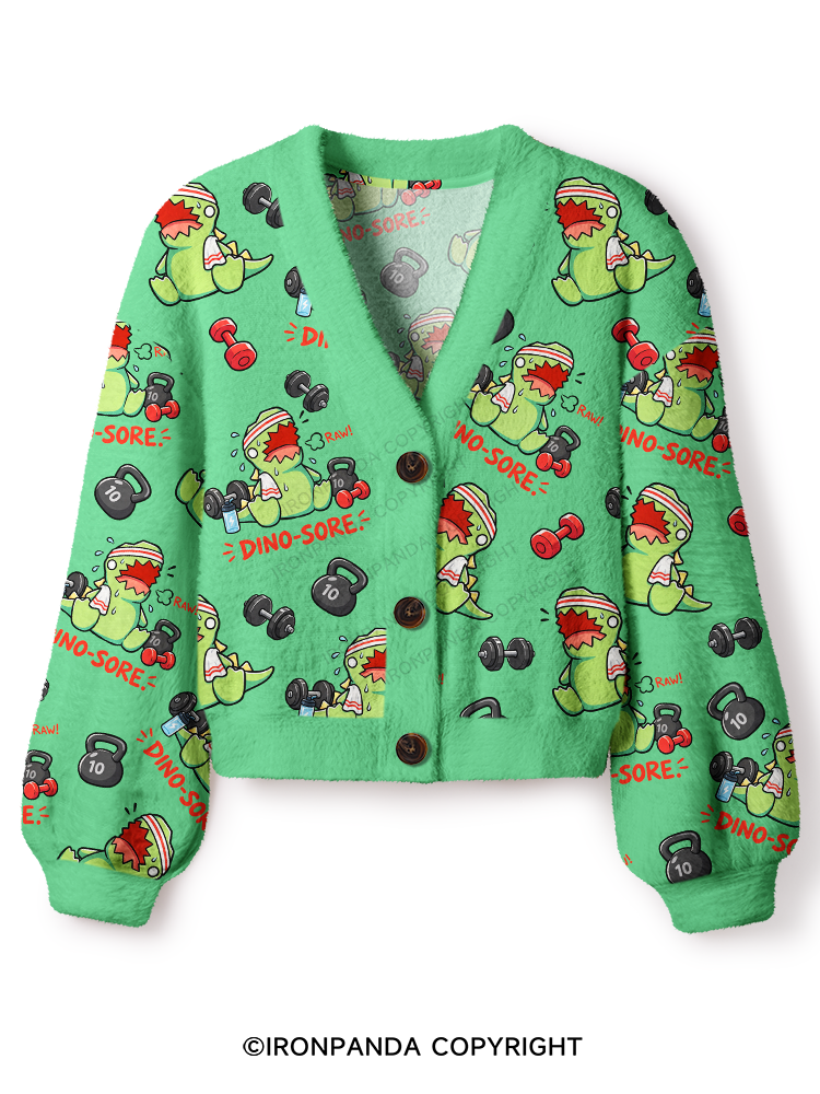 DINO-SORE GYM Crop Ugly Cardigan Sweater