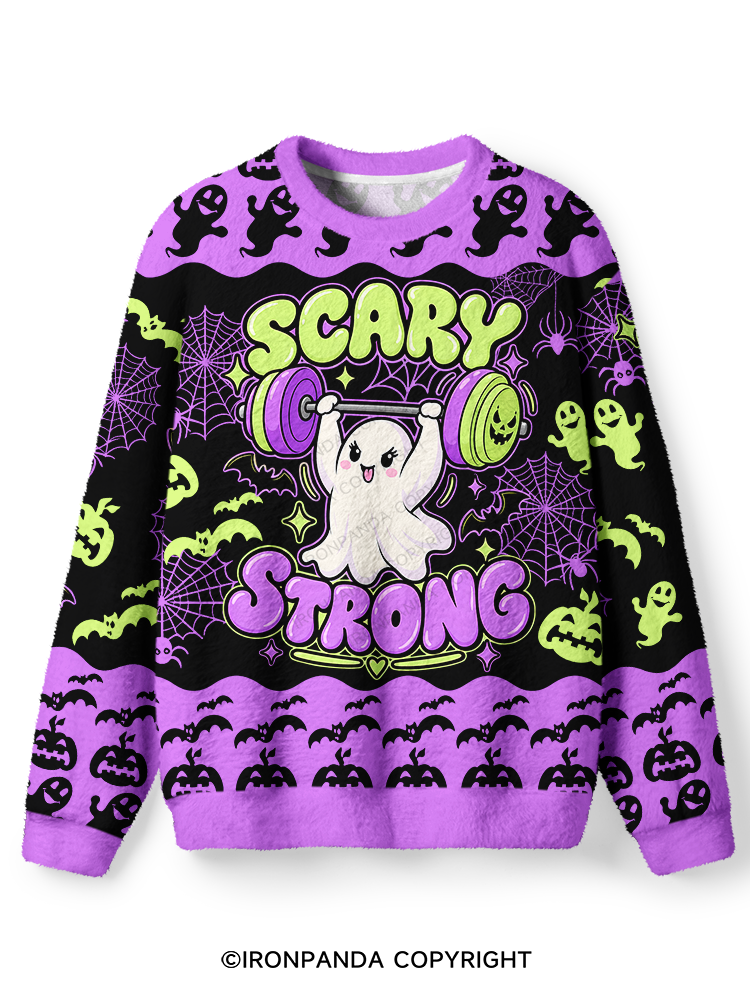 SCARY STRONG HALLOWEEN GHOST Ugly Fuzzy Fleece Sweater