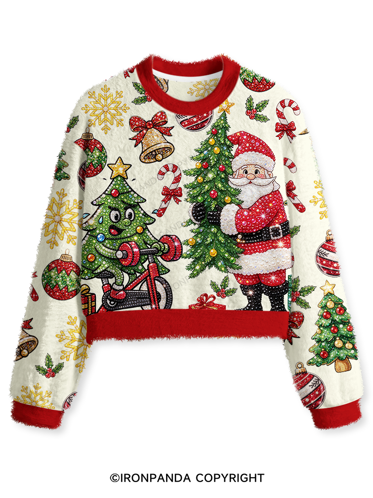 FITNESS SANTA'S CHRISTMAS SEASON Fuzzy Fleece Crop Sweater