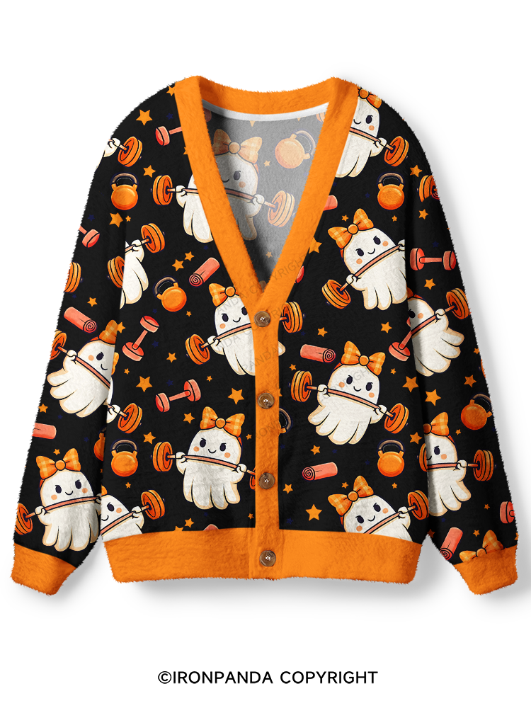 WORKING ON MY BOOTY FUNNY GHOST Ugly Cardigan Sweater