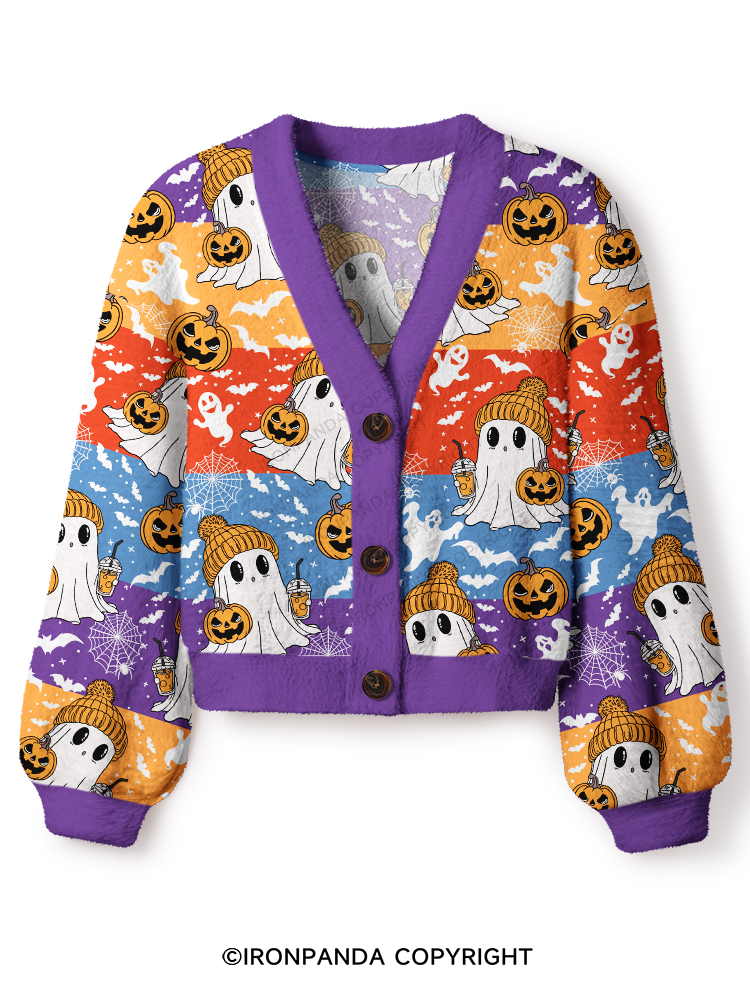 GHOST WITH ICED COFFEE Crop Ugly Cardigan Sweater