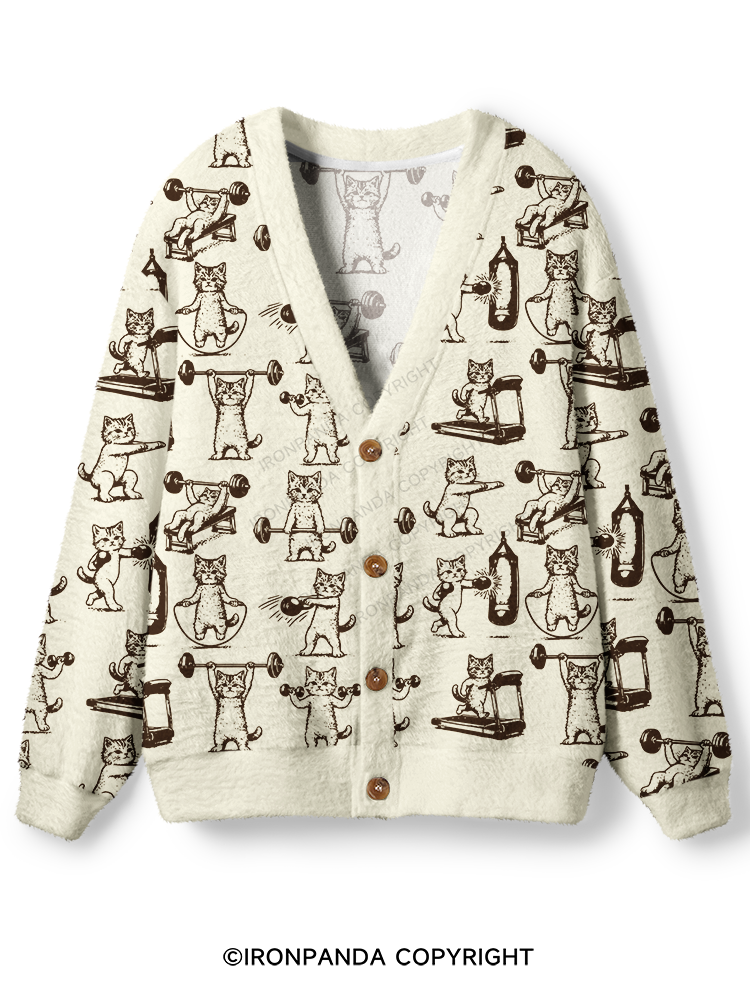 CAT PLANET STRENGTH CAMP Ugly Cardigan Sweater