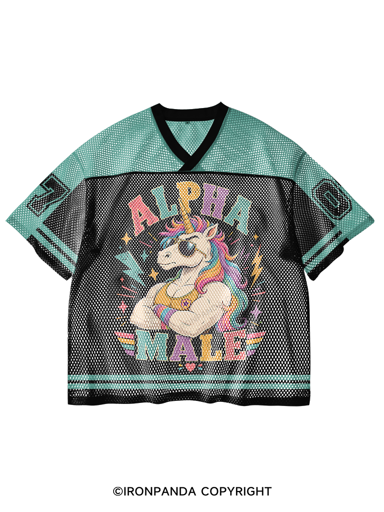 Alpha Male Unicorn V-Neck Open Hole Mesh Top