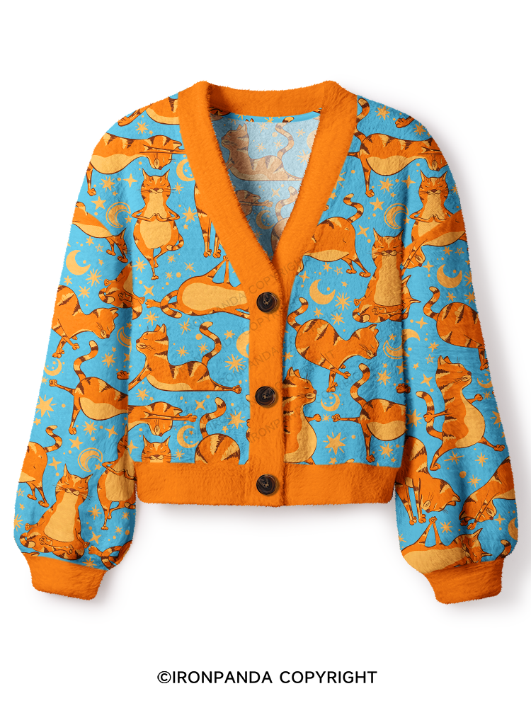 Yoga cats Crop Ugly Cardigan Sweater