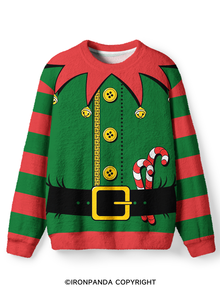 Christmas Elf Ugly Fuzzy Fleece Sweater