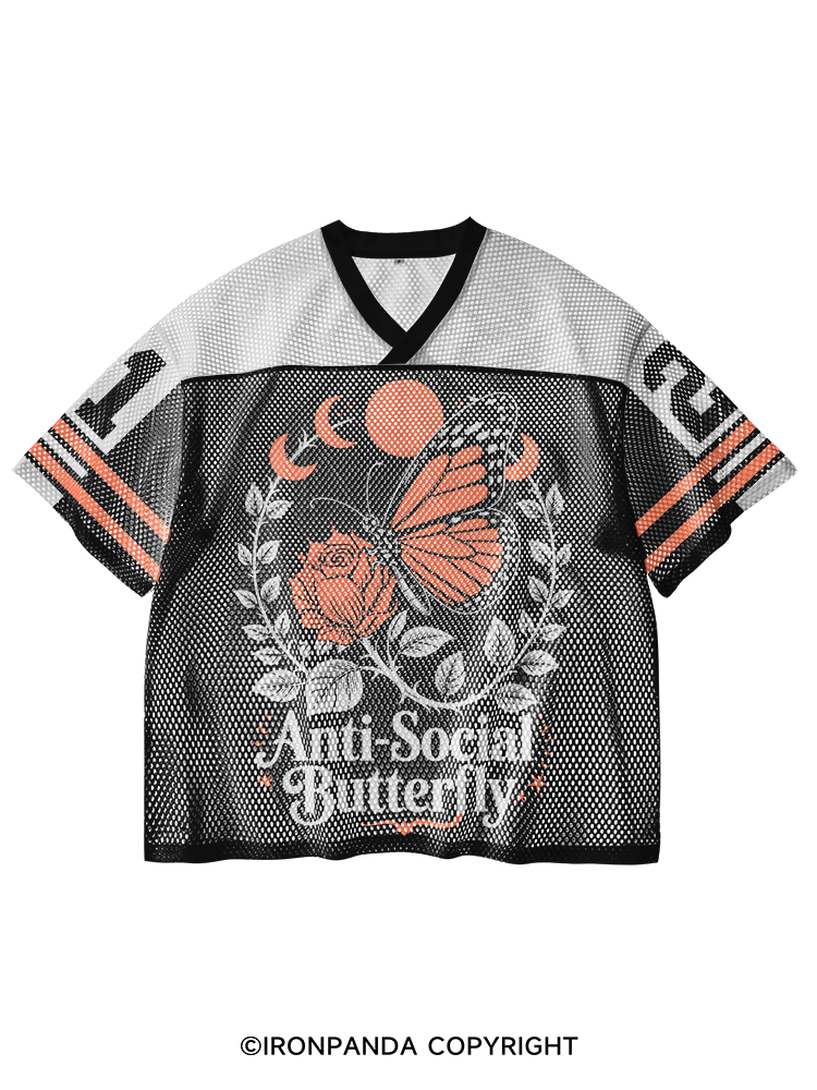 ANTI-SOCIAL BUTTERFLY V-Neck Open Hole Mesh Top