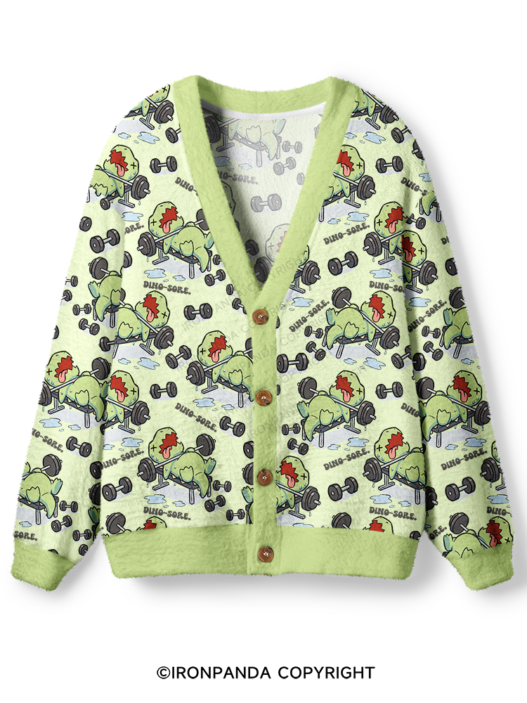 DINO-SORE WORKOUT Cats Ugly Cardigan Sweater