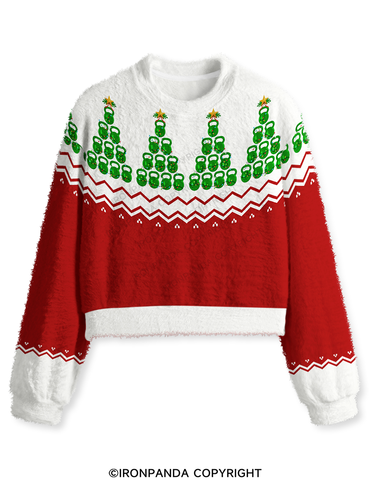 KETTLEBELL CHRISTMAS TREE Fuzzy Fleece Crop Sweater