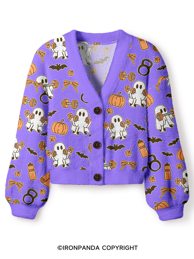 PUMPKIN SEASON FITNESS PARTY Crop Ugly Cardigan Sweater