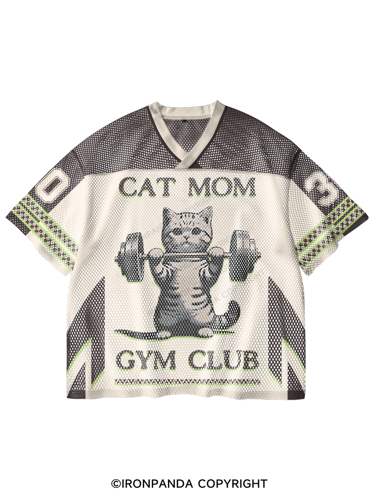 cat mom gym club V-Neck Open Hole Mesh Top