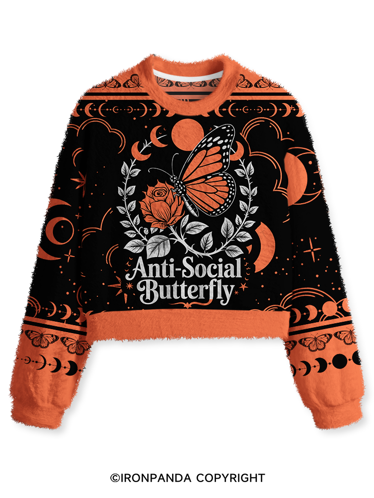 ANTI-SOCIAL BUTTERFLY Fuzzy Fleece Crop Sweater