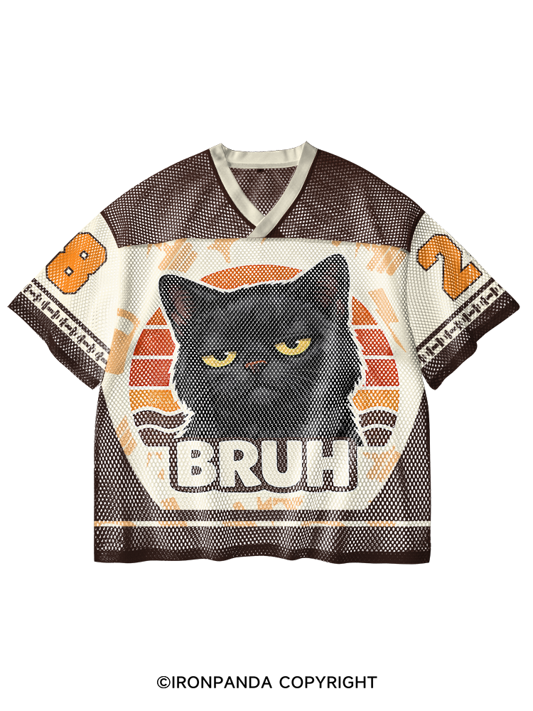 BRUH CAT V-Neck Open Hole Mesh Top