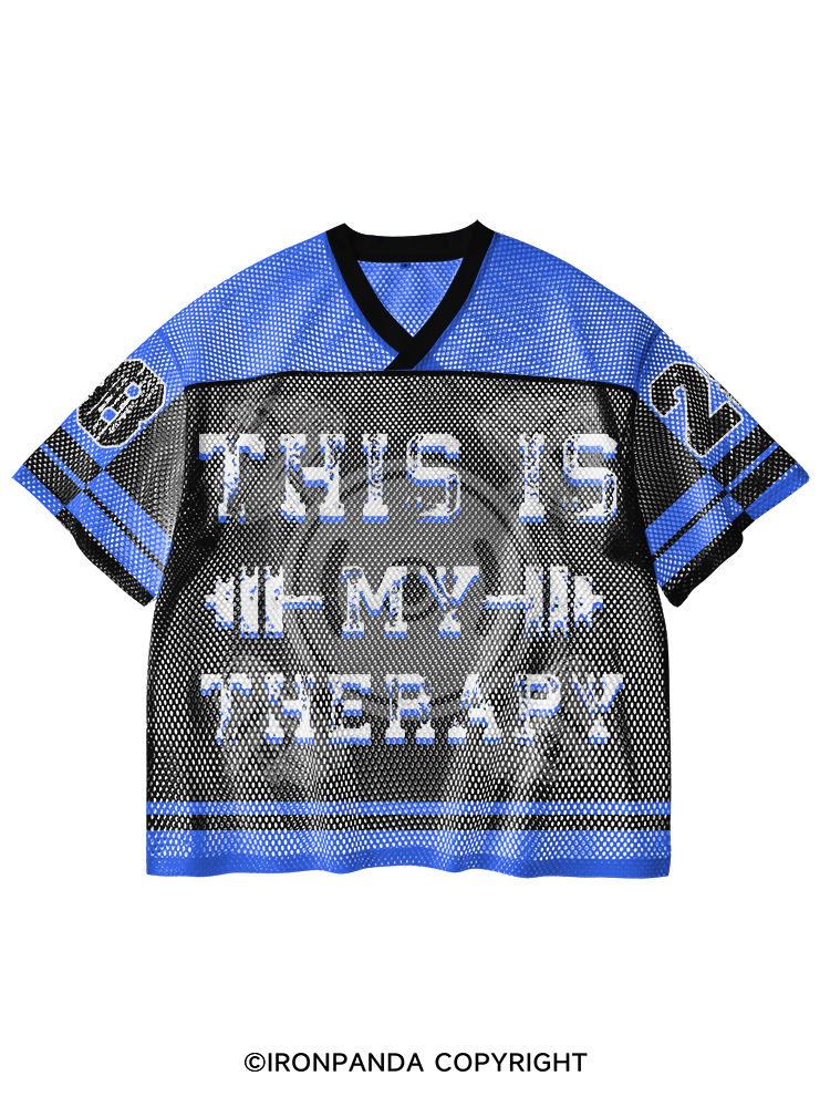 This Is My Therapy V-Neck Open Hole Mesh Top