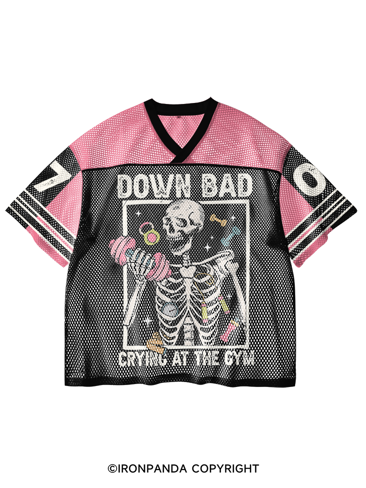 Down Bad Crying At The Gym Skeleton V-Neck Open Hole Mesh Top